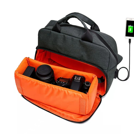 SLR Camera Bag Men Crossbody Photography Bag Waterproof Carrying Case with USB Charging Port, Size: Small by buy2fix