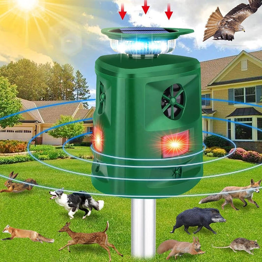 SK698 Solar Powered Animal Repeller 360 Degree Strobe Light Bird Repeller Ultrasonic Rat Repeller(Green) by buy2fix