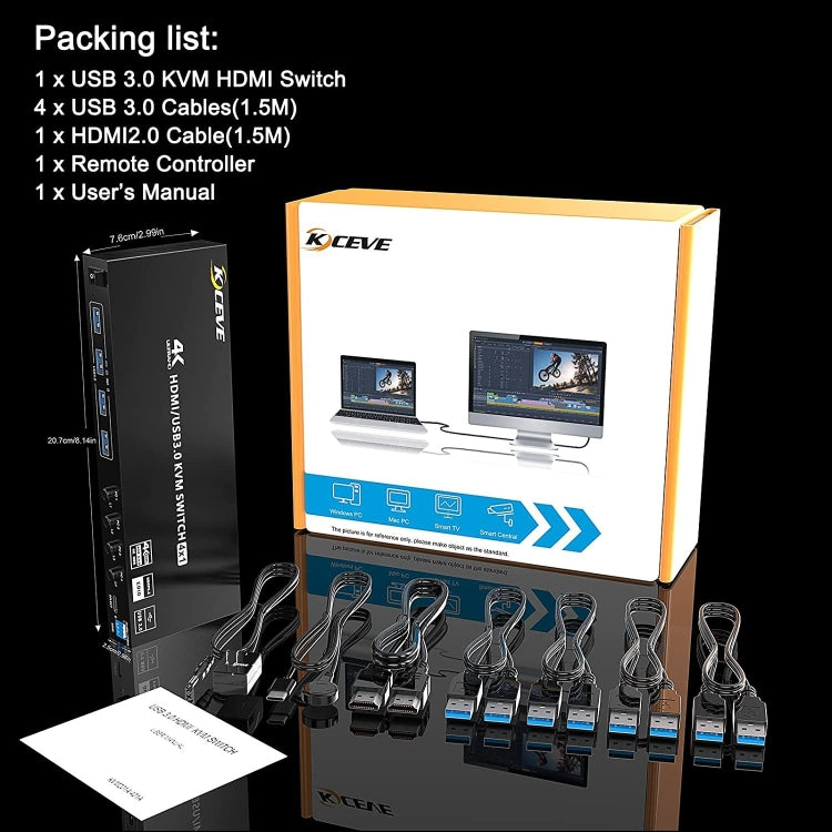 KVM401A 4 Ports USB 3.0 Shared Device HDMI KVM Switch HUB Shared Converter(Black) - Switch by buy2fix | Online Shopping UK | buy2fix