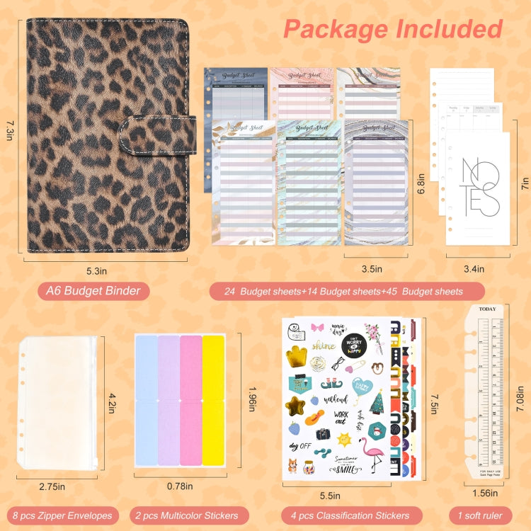 A6 Leopard Print Cash Budget Notebook Loose Leaf Financial Management Notepad(Deep Brown) - Notebooks by buy2fix | Online Shopping UK | buy2fix