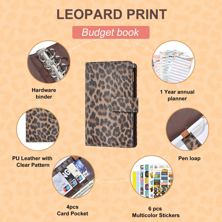 A6 Leopard Print Cash Budget Notebook Loose Leaf Financial Management Notepad(Deep Brown) - Notebooks by buy2fix | Online Shopping UK | buy2fix