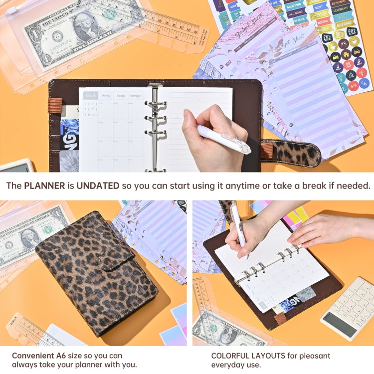 A6 Leopard Print Cash Budget Notebook Loose Leaf Financial Management Notepad(Deep Brown) - Notebooks by buy2fix | Online Shopping UK | buy2fix