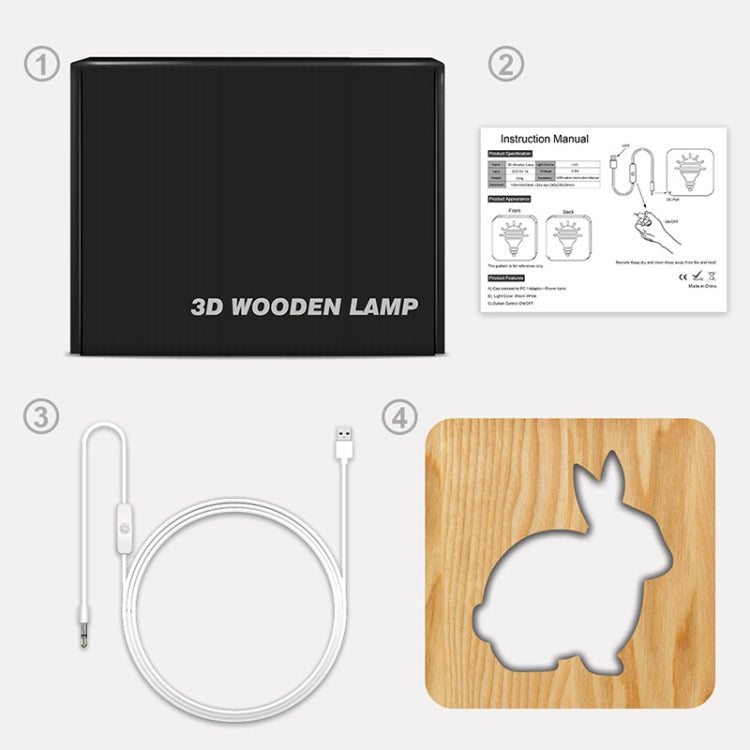 FS-T2104W 3D Wooden Carving Rabbit Table Lamp USB Night Light Crafts(Warm White) by buy2fix