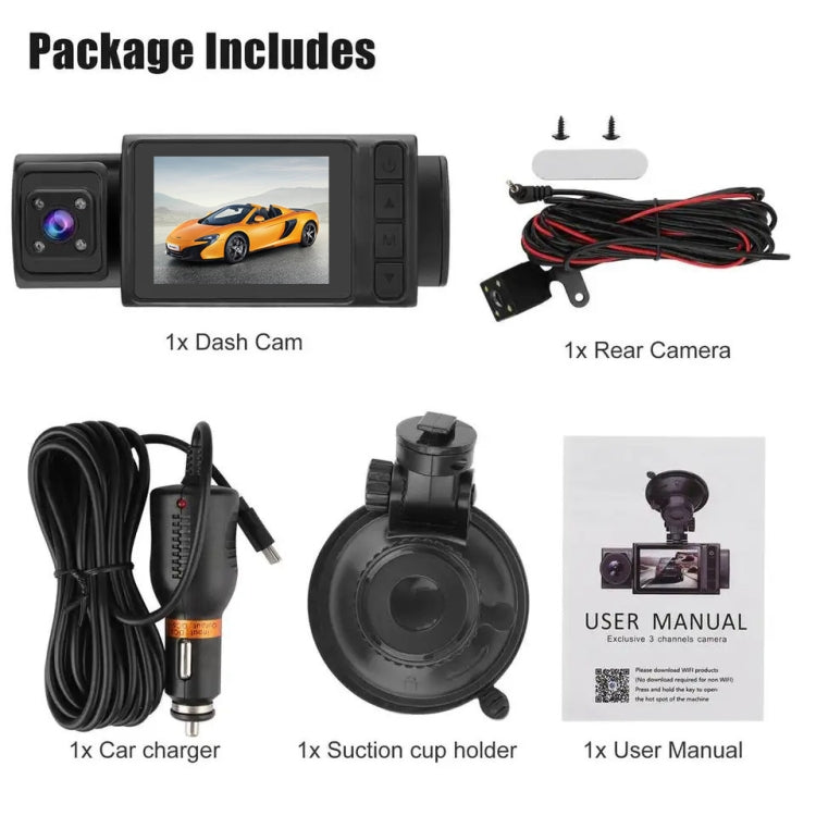 2 Inch Screen 3-Record 1080P Driving Recorder - Car DVRs by buy2fix | Online Shopping UK | buy2fix