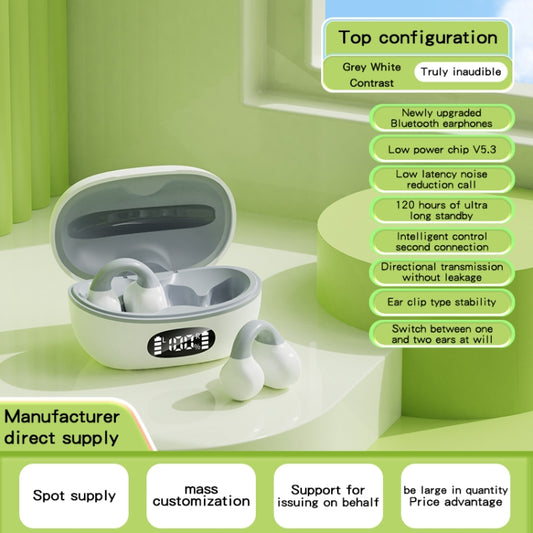 Business Binaural Digital Display Clip-On Bluetooth Earphone With Charging Compartment(White+Gray) by buy2fix