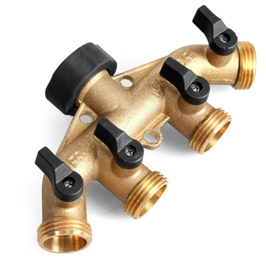 Garden Watering Agricultural Irrigation Family Car Wash Faucet Copper 4-way Ball Valve Water Divider(European Thread) by buy2fix