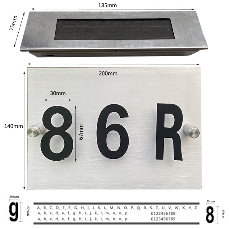 Small-4LED White Light (67x30) Stainless Steel Solar House Number Wall Light LED Address Indication Number Plate - Solar Lights by buy2fix | Online Shopping UK | buy2fix