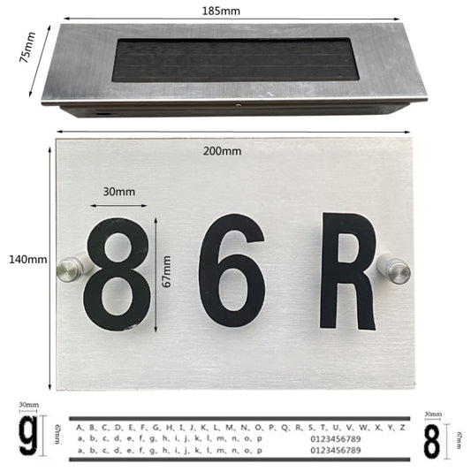 Small-4LED White Light (67x30) Stainless Steel Solar House Number Wall Light LED Address Indication Number Plate by buy2fix