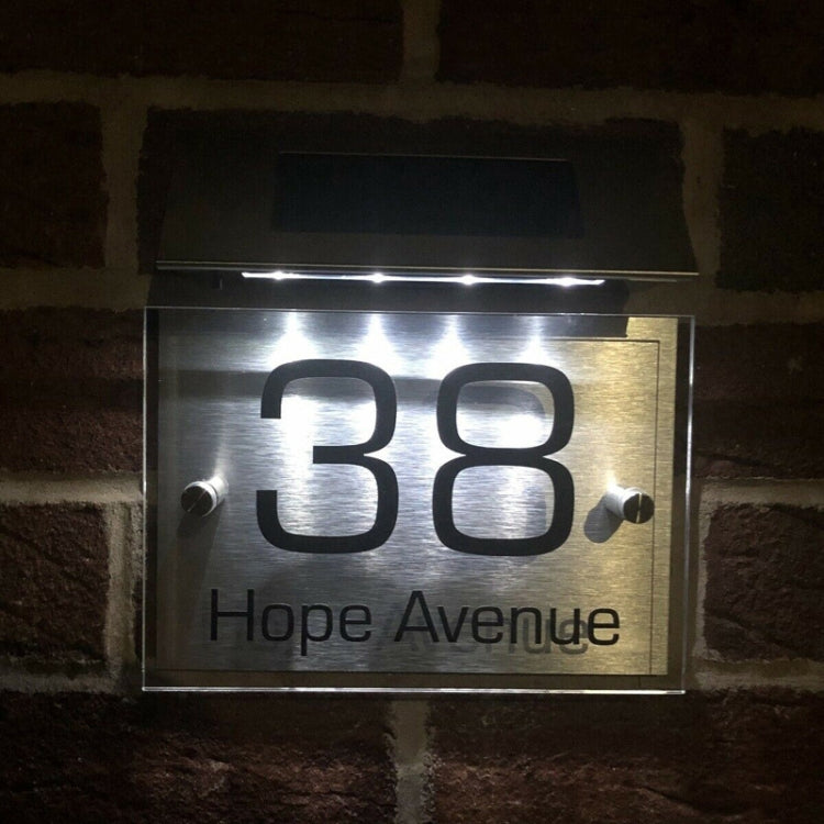 Small-4LED White Light (67x30) Stainless Steel Solar House Number Wall Light LED Address Indication Number Plate - Solar Lights by buy2fix | Online Shopping UK | buy2fix