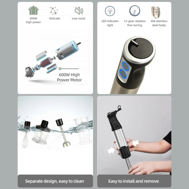 6-in-1 600W Multifunctional Electric Blender Stainless Steel Food Cooking Stick EU Plug - Stirrer & Squeezer by buy2fix | Online Shopping UK | buy2fix