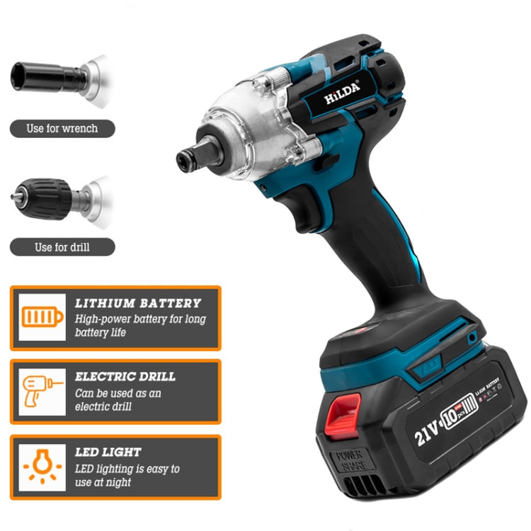HILDA Motorized Wrenches Lithium Repair Parts With 22mm Socket, EU Plug, Model: Blue With 1 Battery+1 Charger(1500mAh) by HILDA