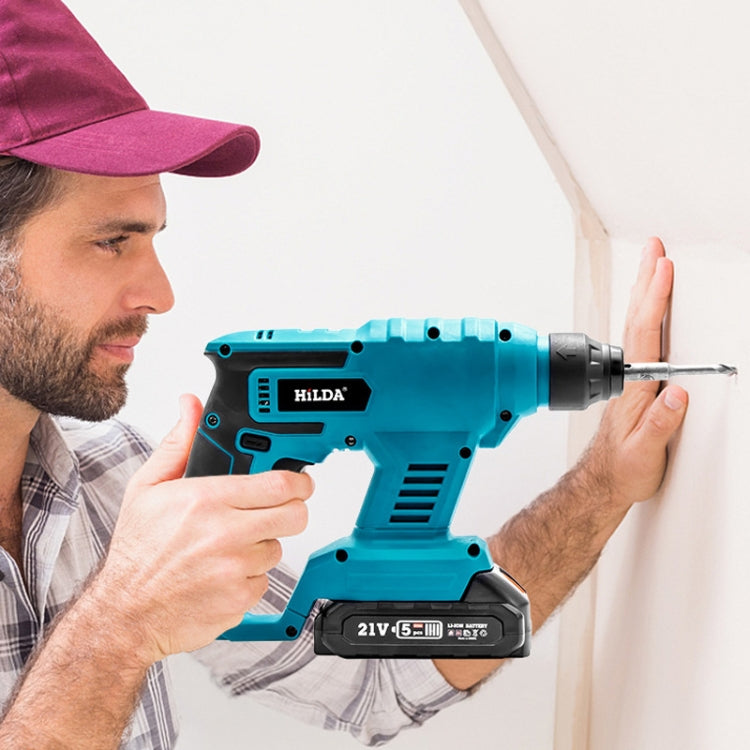 HILDA 12pcs /Set Li-Ion Power Hammer Electrical Impact Drill, Model: 2 Battery+1 Charger EU Plug by HILDA