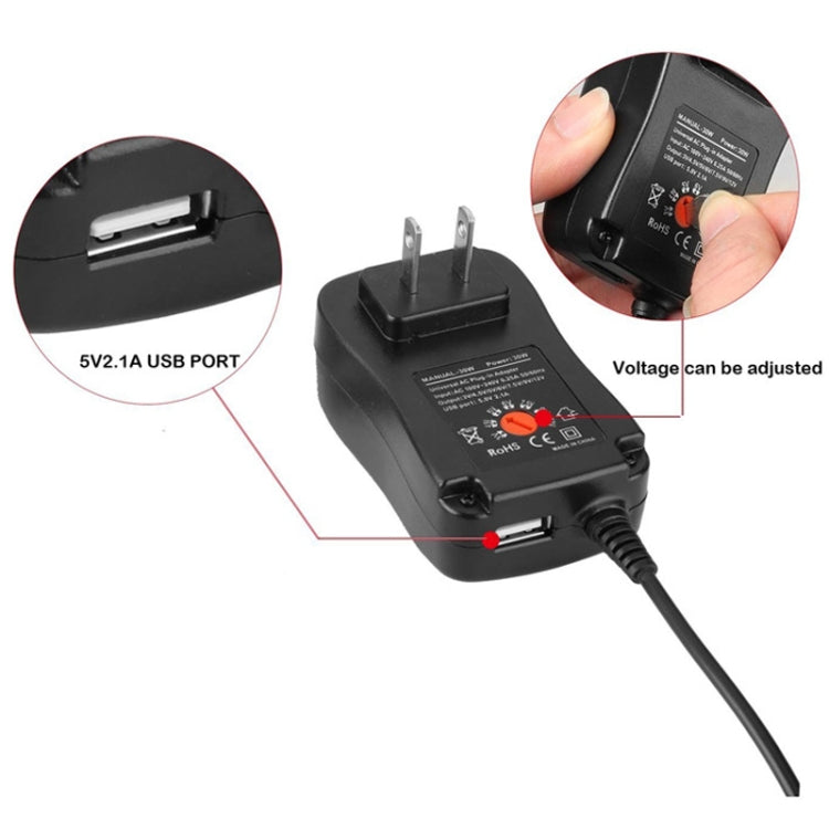 30W USB Interface Adjustable Power Adapter With Power Monitoring LED Light, Specification: EU Plug - Power Supplies by buy2fix | Online Shopping UK | buy2fix