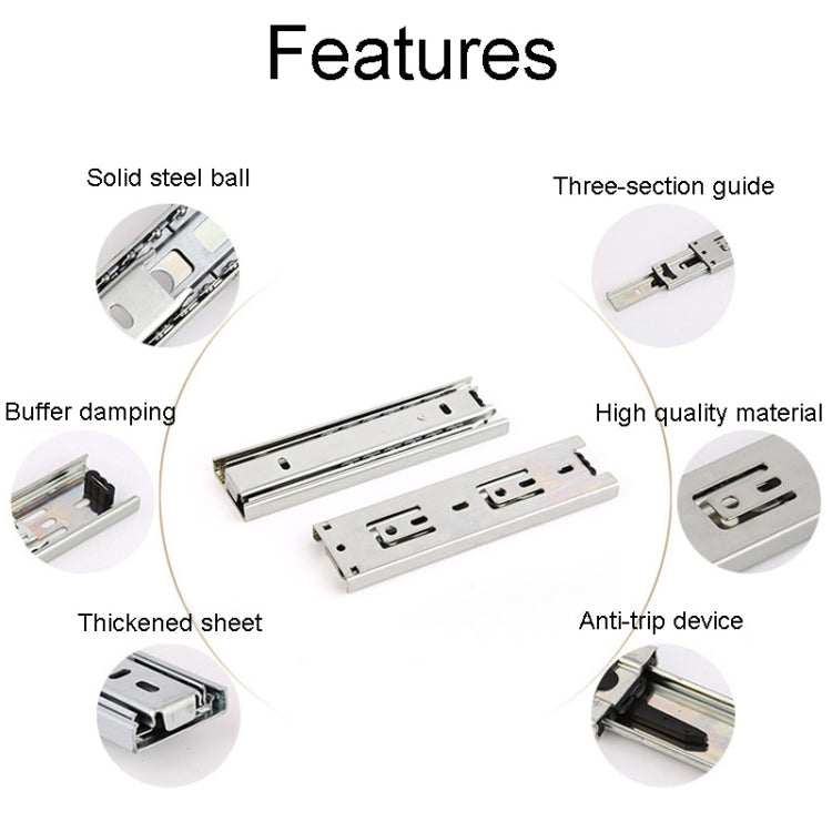 1 Pair 4 inch 10cm Thickened Three Sections Ball Slide Mute Drawer Track Rail - Furniture Accessories by buy2fix | Online Shopping UK | buy2fix
