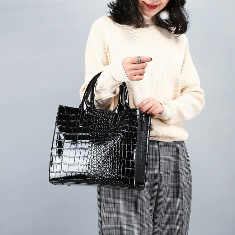 3-in-1 Women Handbag Simple Versatile Crocodile Pattern Large Shoulder Bag(Black) by buy2fix