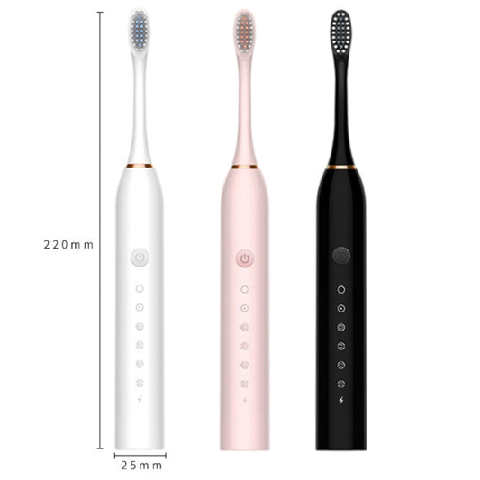 Rechargeable Ultrasonic Soft Bristle Electrical Toothbrushes Flosser 6 Gear With 4 Brushes(Pink) by buy2fix