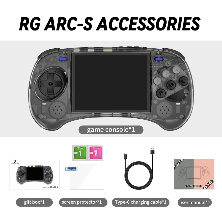 ANBERNIC RG ARC-S Handheld Game Console 4-Inch IPS Screen Linux System Portable Video Arcade 256G(Transparent Black) - Pocket Console by ANBERNIC | Online Shopping UK | buy2fix