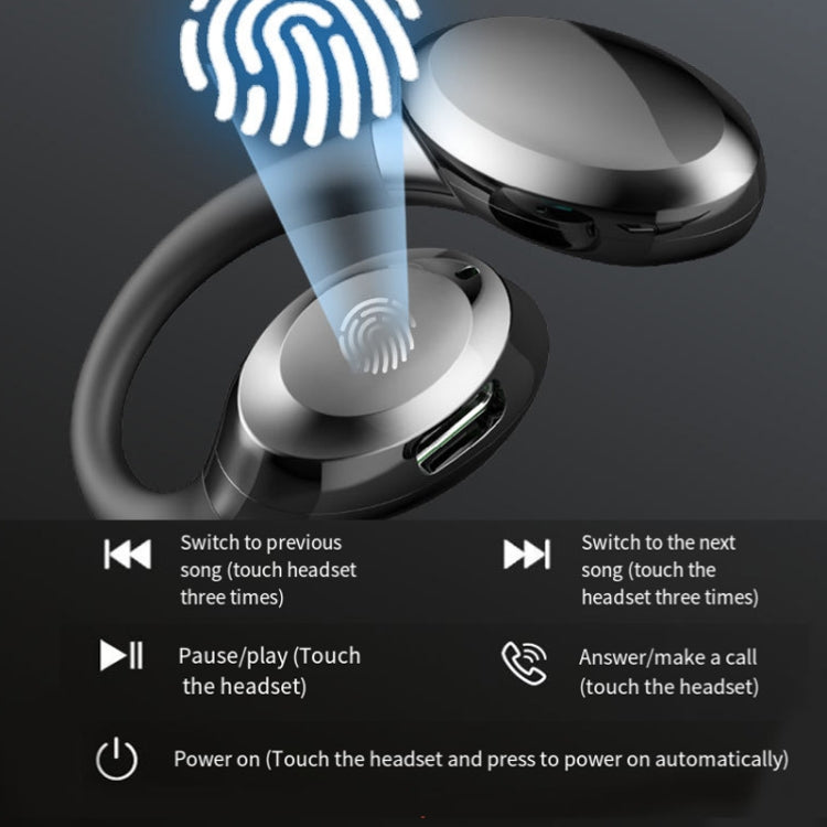 Ear-hook Wireless Earphones OWS Waterproof Touch Control Sports Earbuds(Black) - Bluetooth Earphone by buy2fix | Online Shopping UK | buy2fix