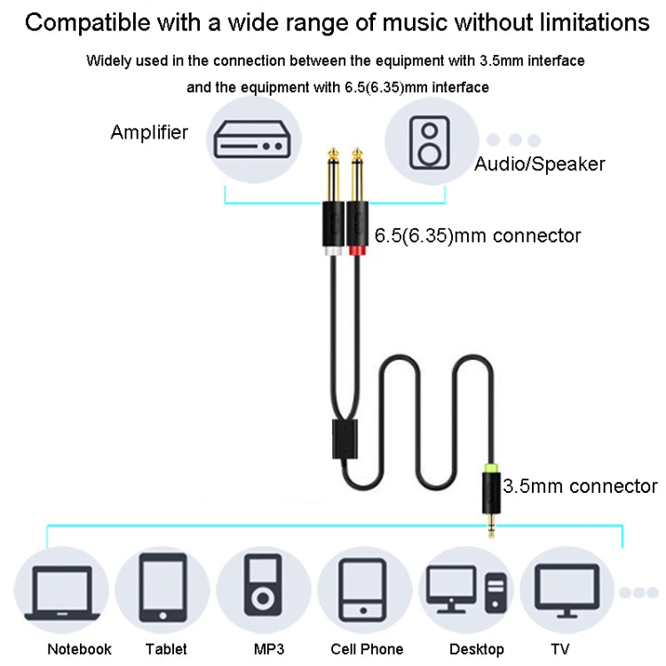 JINGHUA 3.5mm To Dual 6.5mm Audio Cable 1 In 2 Dual Channel Mixer Amplifier Audio Cable, Length: 5m by JINGHUA