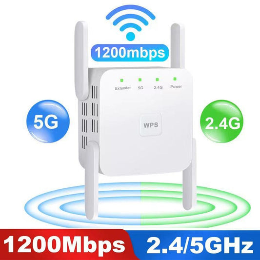 1200Mbps 2.4G / 5G WiFi Extender Booster Repeater Supports Ethernet Port Black UK Plug by buy2fix