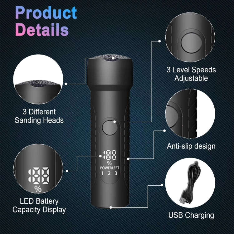 Electric Foot File Pedicure Kit Waterproof Feet Callus Remover, Spec: Kit 2 Black - Grinding Tools & Accessories by buy2fix | Online Shopping UK | buy2fix