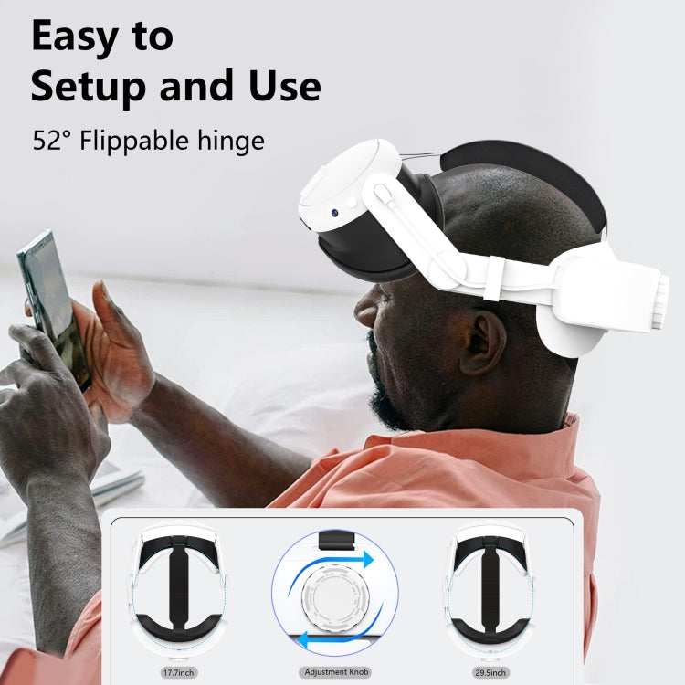 For Meta Quest 3 Rechargeable Headband Adjustable Headstrap Built In 6000mAh Battery(White) - VR Accessories by buy2fix | Online Shopping UK | buy2fix