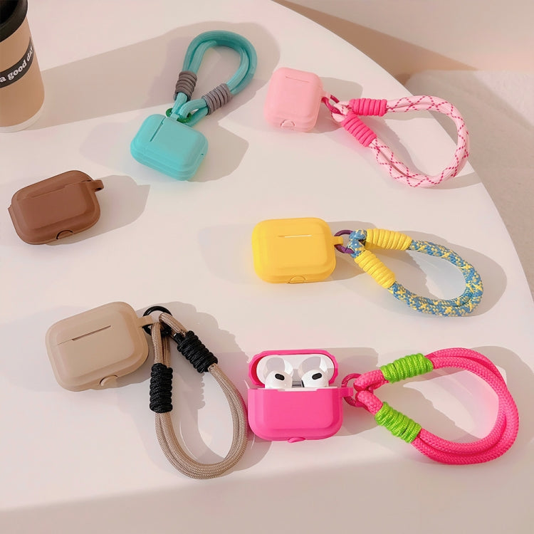 For AirPods 2 / 1 Dopamine Contrast Color Silicone Earphone Cover With Hand Strap(Yellow) - For AirPods 1/2 by buy2fix | Online Shopping UK | buy2fix