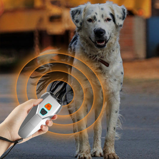 Ultrasonic Dog Repeller Stop Barker Dual Probe High Power Repeller Handheld Dog Trainer(Silver) by buy2fix