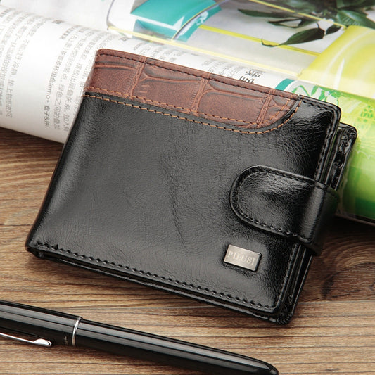 Baellerry M1078 Splicing Leather Casual Men Wallet With Buckle Multi-Card Slot Coin Purse(Black) by Baellerry