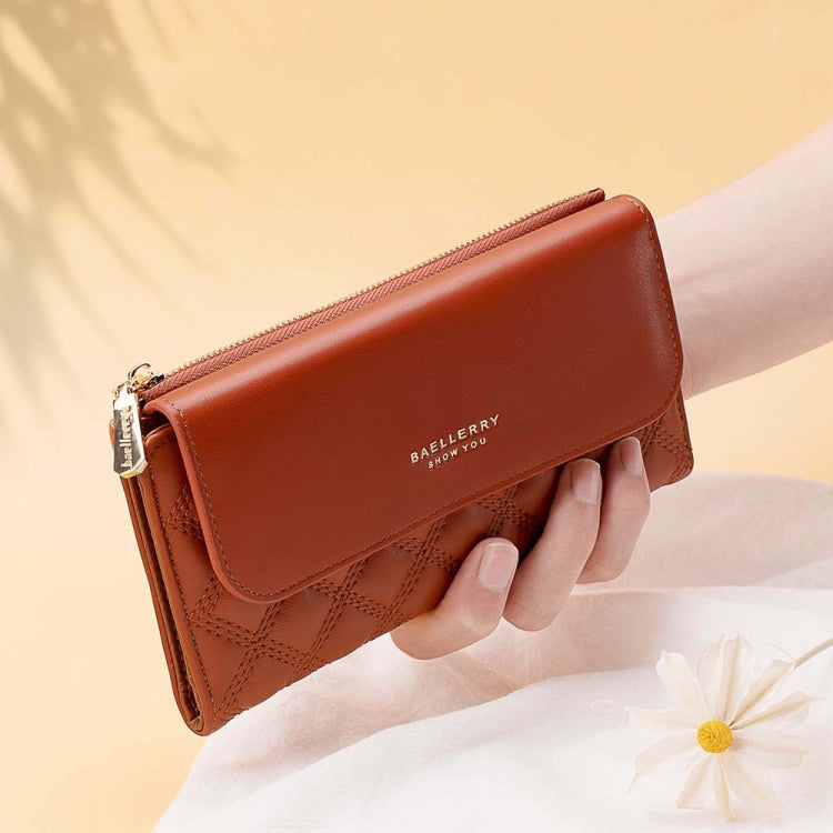 Baellerry N2403 Ladies Long Wallet with Multiple Card Slots Large Capacity Tri-fold Clutch Bag, Color: Brown by Baellerry