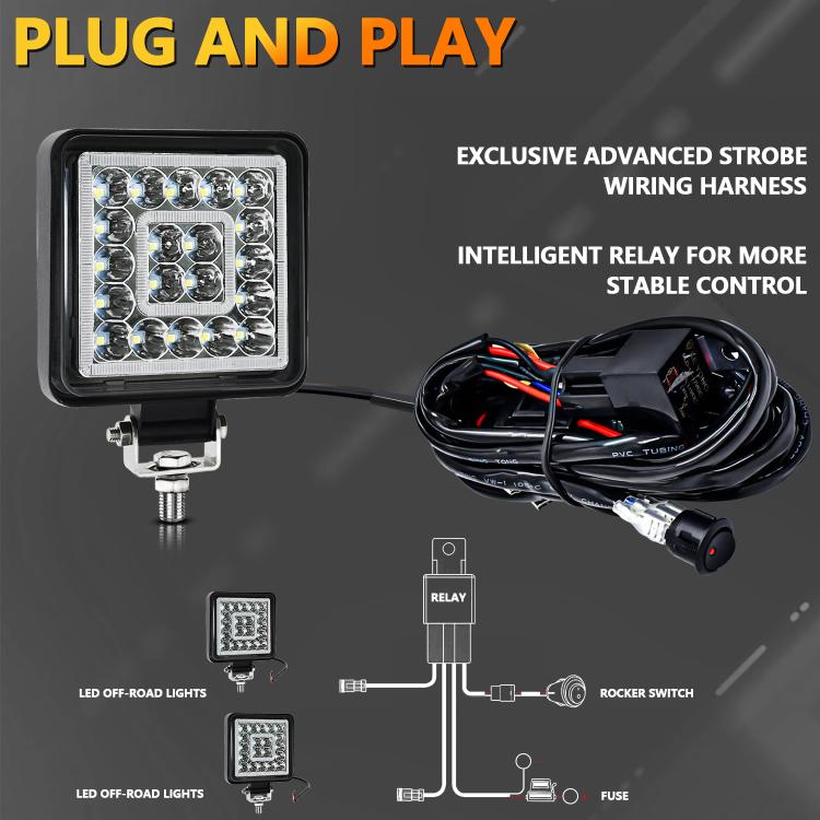 4 Inch Square Mixed Light Double-Circle Angel Eye Work Light(E10 1pair) - Work Lights by buy2fix | Online Shopping UK | buy2fix