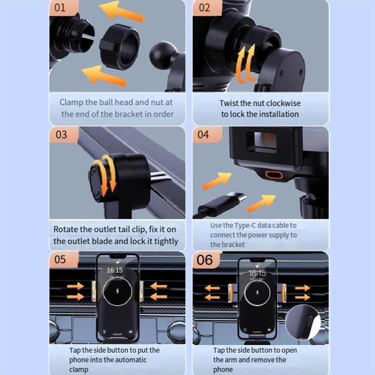 Smart Induction Wireless Charger Car Cell Phone Holder Solar Fast Charging Air Vent Navigation Stand(Universal) by buy2fix