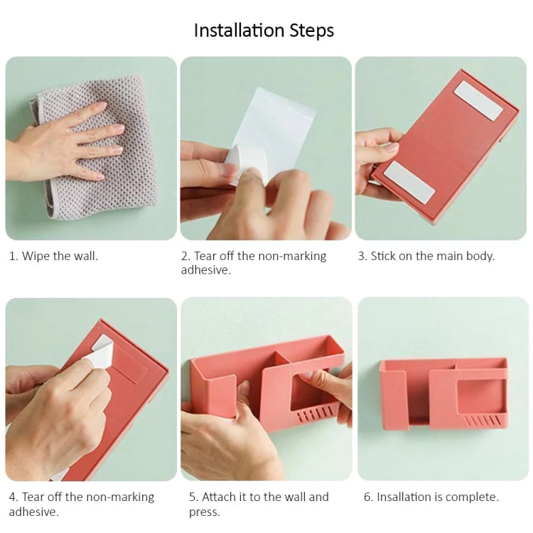 Double Grid Wall-Mounted Storage Box Remote Control Sundries Organizer Mobile Phone Charging Holder(Blue) by buy2fix