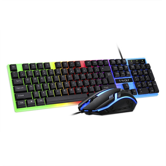 T-WOLF TF230 Colorful Light Effect Game Office Computer Wired Keyboard and Mouse Kit(Black) by T-WOLF
