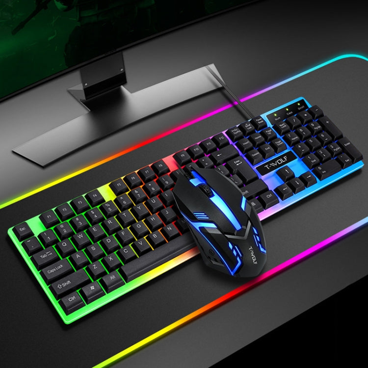 T-WOLF TF230 Colorful Light Effect Game Office Computer Wired Keyboard and Mouse Kit(Black) by T-WOLF