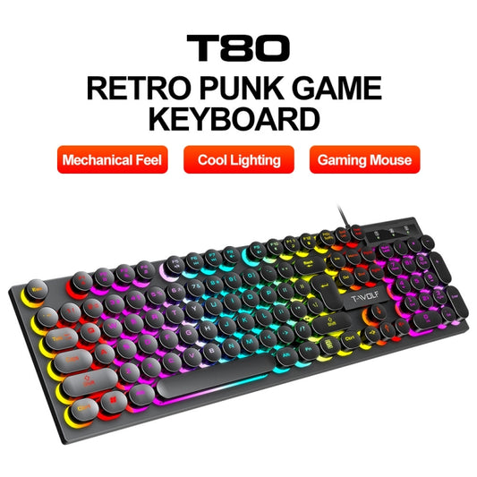 T-WOLF T80 104-Keys RGB Illuminated Office Game Wired Punk Retro Keyboard, Color: Black by T-WOLF