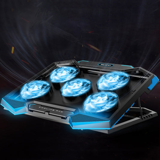 NUOXI 5 Fans Laptop Radiator Bracket Height Adjustable with Dual USB Ports(Black and Blue) by NUOXI