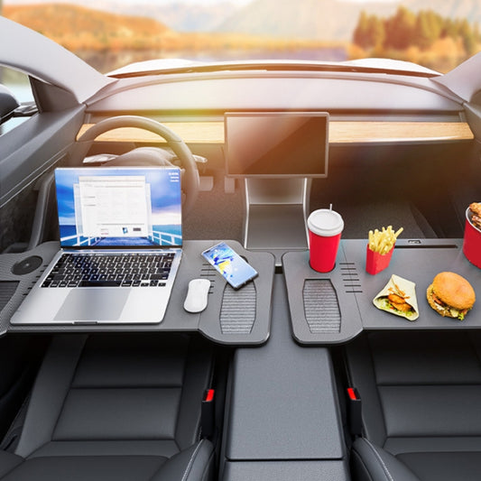 For Tesla Model Y/3 SUITU Car Center Folding Small Table Board Camping Dining Plate(Black Brown) by SUITU