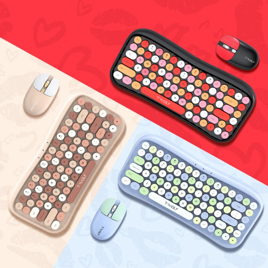 T-WOLF TF660 2.4G+5.0 Bluetooth Dual-Mode Retro Wireless Keyboard And Mouse Set(Black Red) by T-WOLF