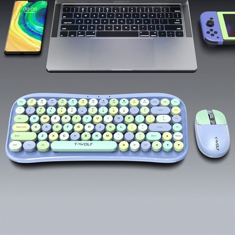 T-WOLF TF660 2.4G+5.0 Bluetooth Dual-Mode Retro Wireless Keyboard And Mouse Set(Black Red) by T-WOLF