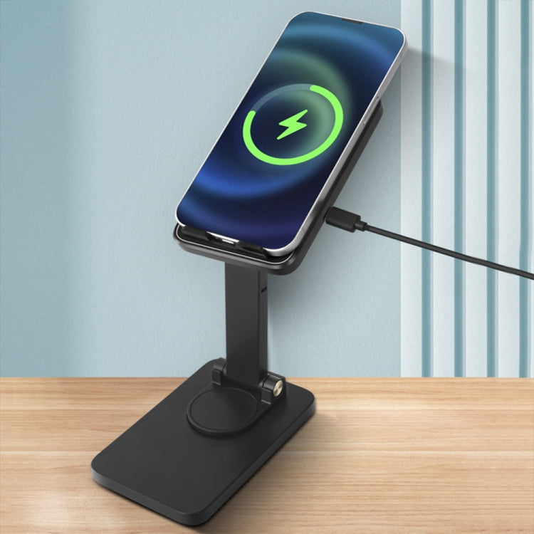 15W Desktop Wireless Charging Rotating Phone Holder Lazy Tablet Folding Lifting Bracket(Black) by buy2fix