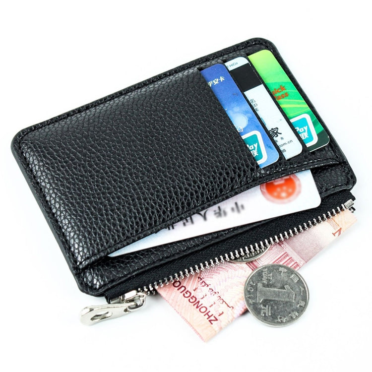 Multi-card Slot Zipper Card Holder Large Capacity Ultra-thin Coin Purse(Black) by Pieru