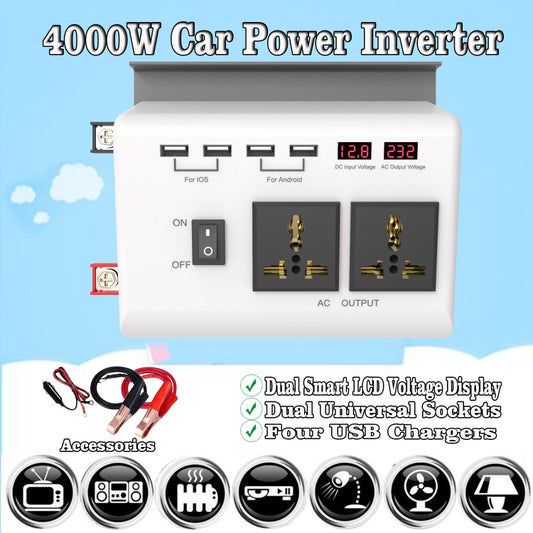 DC 12V To AC 220V Car Inverter Dual Socket 4USB by buy2fix