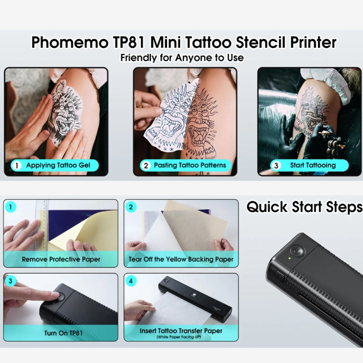 Phomemo TP81 A4 Wireless Thermal Printer Tattoo Template Printer(Black) by Phomemo