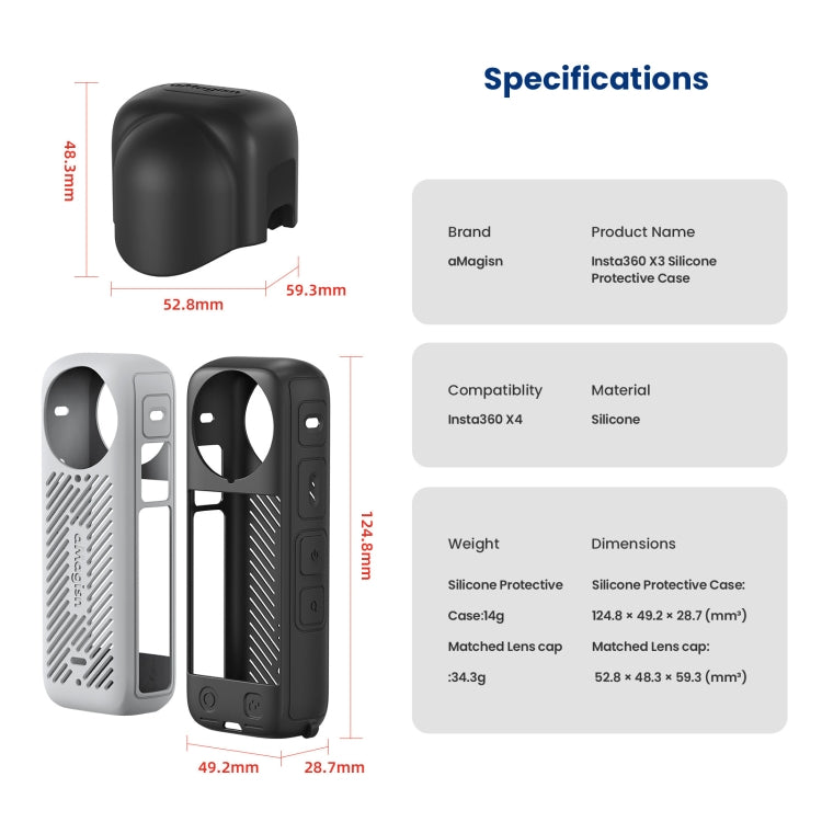 For Insta360 X4 AMagisn Silicone Protective Cover Lens Cover Black by aMagisn