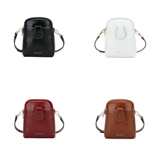 Baellerry N8925 Oil Wax Leather Double Zipper Mobile Phone Bag Shoulder Crossbody Coin Purse(Black) by Baellerry