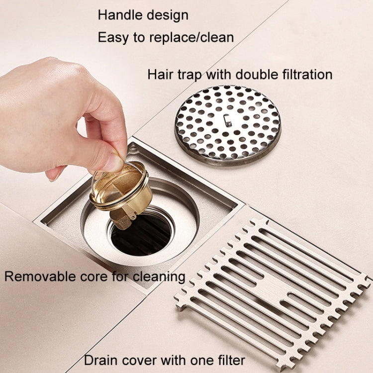 All Copper Brushed Anti-Odor Floor Drain Gravity Copper Core Bathroom Floor Drain, Specification: 8x30cm Long Invisible Medium Drain by buy2fix