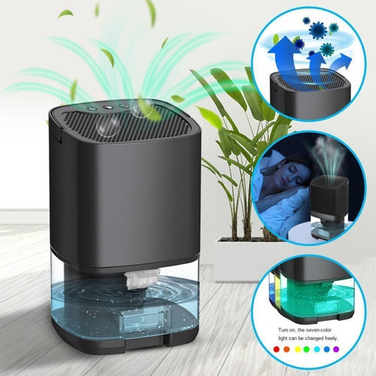 1L 36W Air Dehumidifier for Home Damp Drying Clothes with 7 colors Light US Plug(Black) by buy2fix