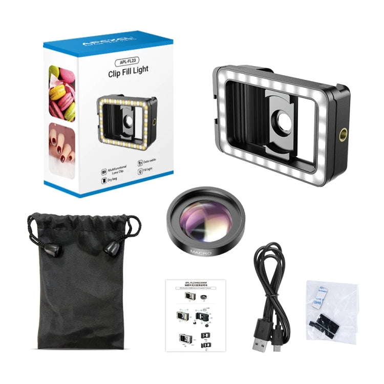 APEXEL 15X Macro Lens With LED Fill Light Phone Holder Clamp - Macro & Wide-angle by APEXEL | Online Shopping UK | buy2fix