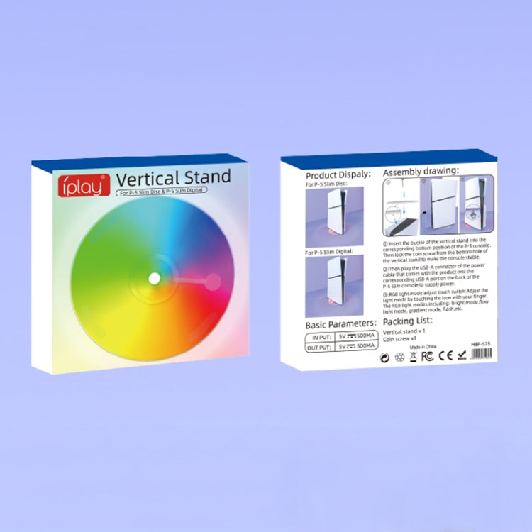 For PS5 Slim iplay HBP-575 Simple Storage Base Light Version RGB Colorful Vertical Storage Bracket(Transparent) by iplay